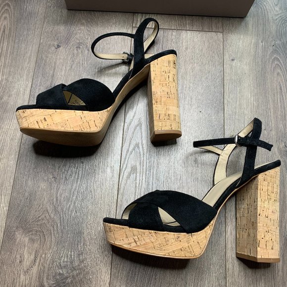 Botkier | Size 10 Black Velvet Open Toe Cork Heels - Picture 4 of 10